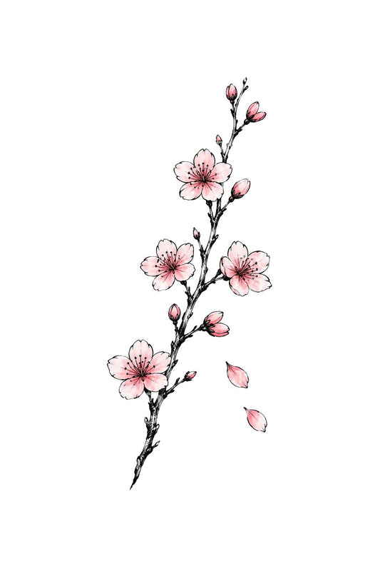 Pink Cherry Blossom Pen Sketch Tattoo Illustration