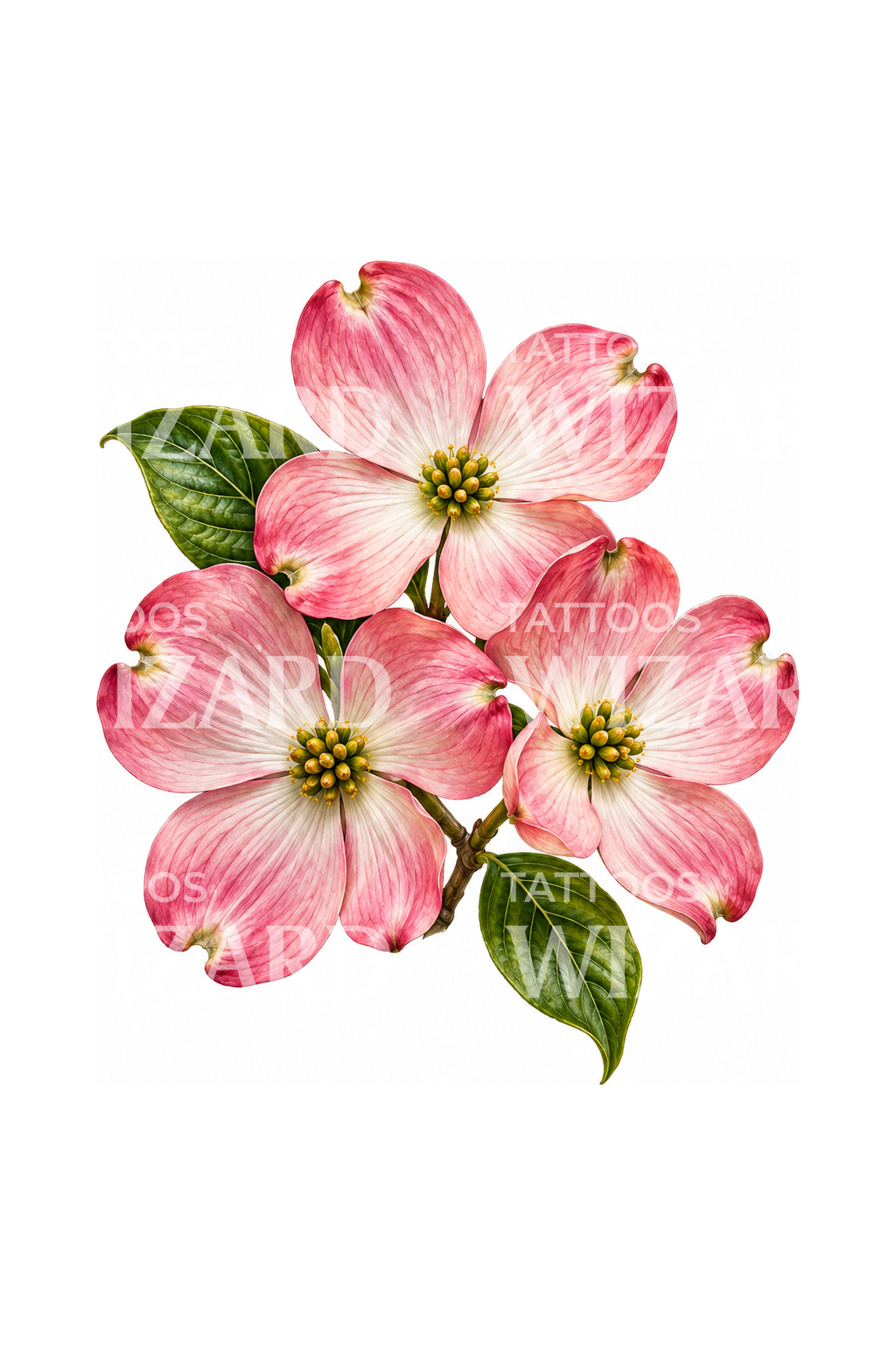 Realistisch tattoo-ontwerp met roze kornoeljebloesems