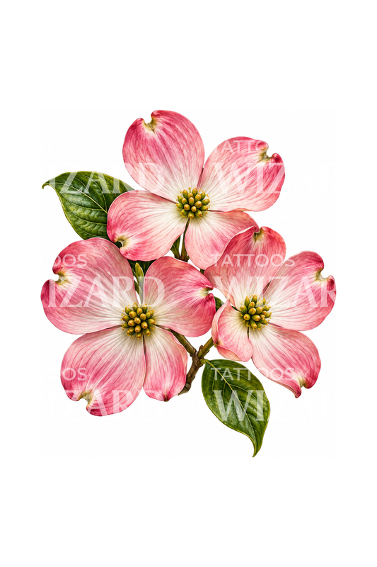 Realistisch tattoo-ontwerp met roze kornoeljebloesems