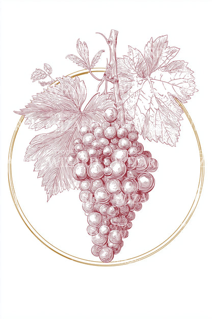 Pink Grape Medallion Tattoo Illustration