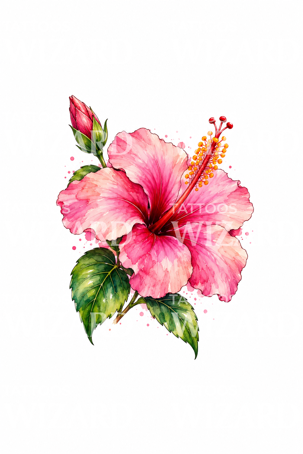 Ideia de tatuagem de hibisco cor-de-rosa em aguarela