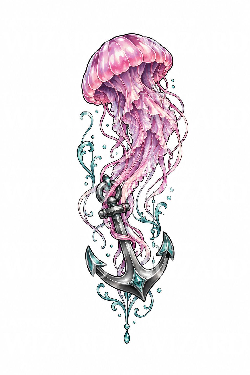 Pink Jellyfish Letting Go of an Anchor Tattoo Design