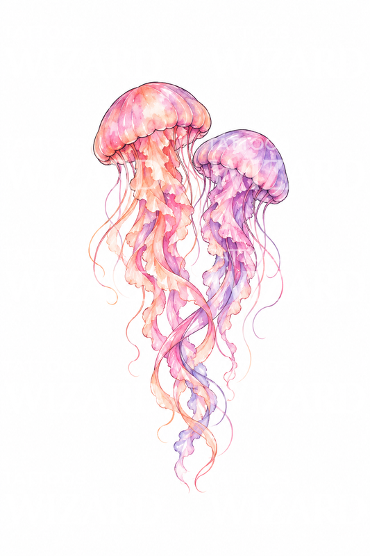 Idea tatuaggio ad acquerello con coppia di meduse rosa