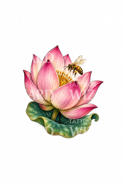 Pink Lotus Welcoming a Honeybee Tattoo Idea