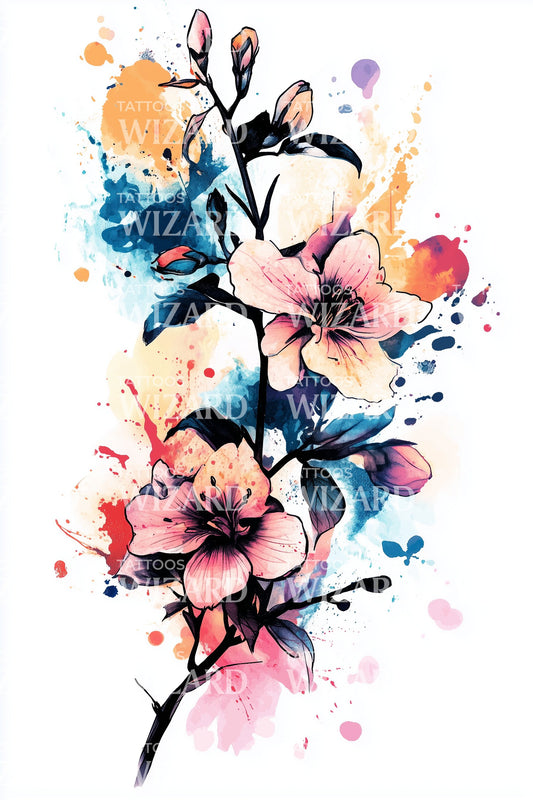 Pink Magnolia Cascade Tattoo Design