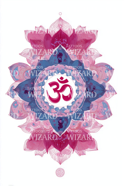 Pink Om Mandala Flower Tattoo Illustration