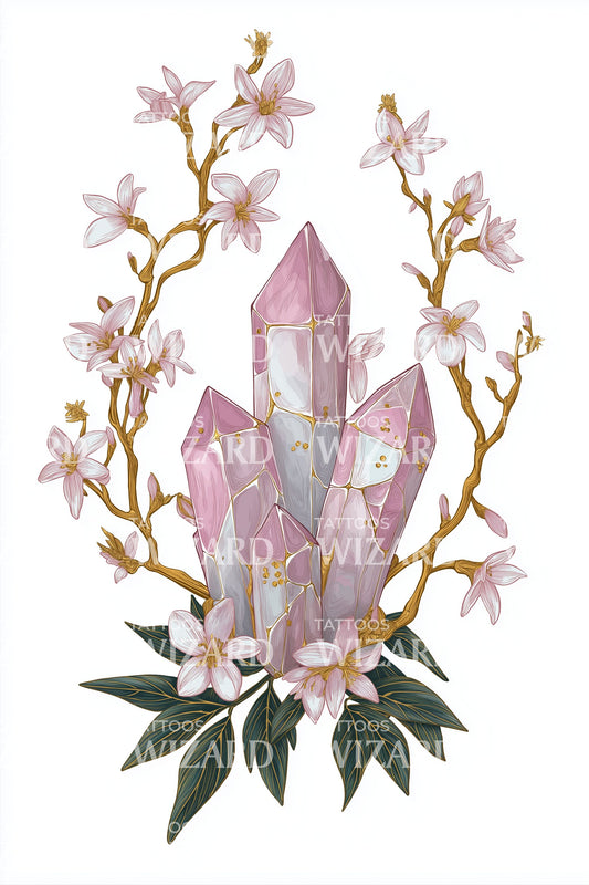 Pink Quartz Blossom Tattoo Design