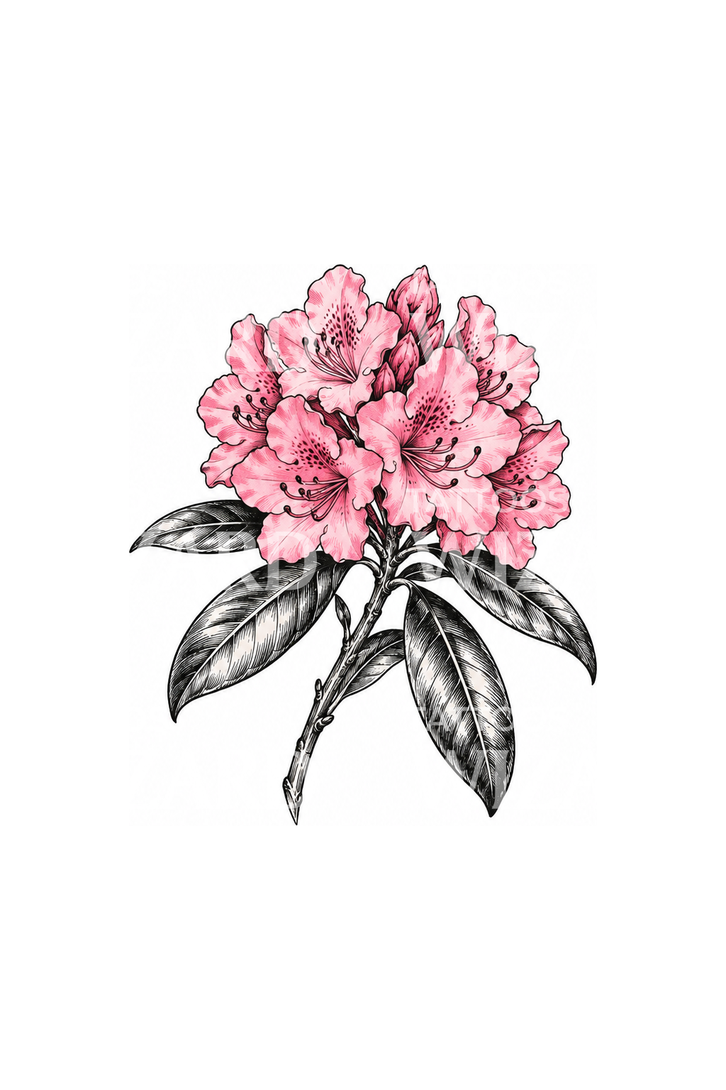 Skizze eines Zweigs mit rosa Rhododendron als Tattoo
