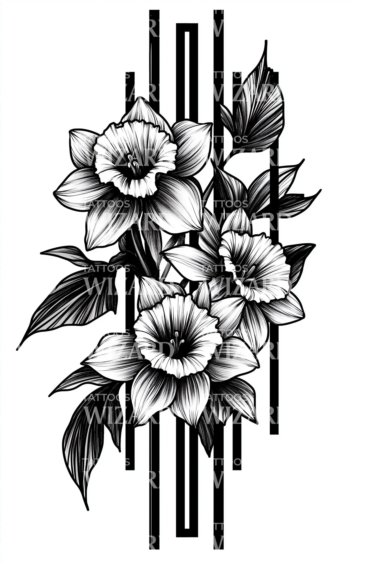 Pinstripe Hibiscus Cluster Tattoo Design