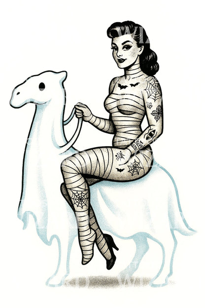 Pinup Mummy Rider Tattoo Design