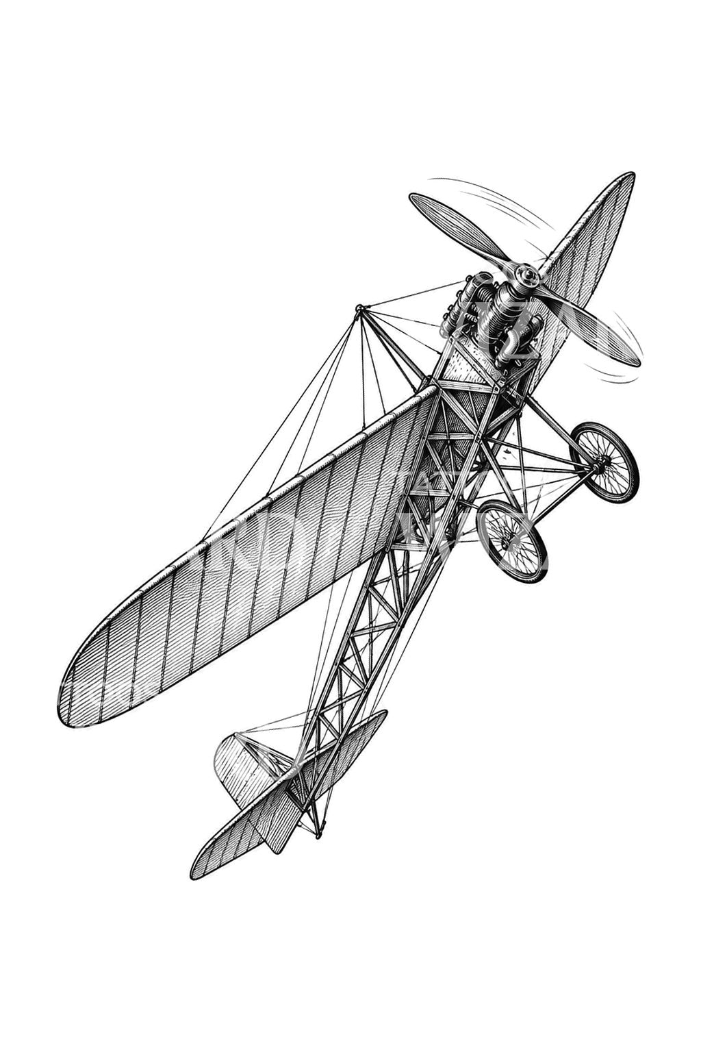 Pioneer Monoplane Climbing Tattoo Illustration