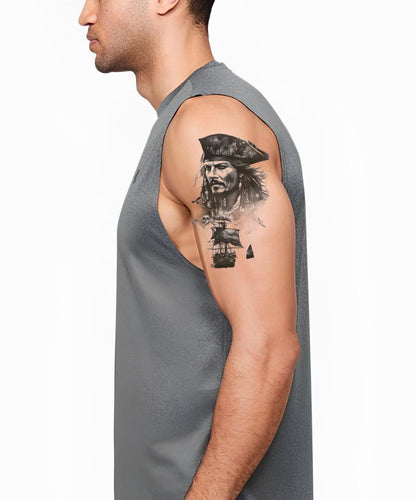 Realistic Pirate Portrait Sleeve Tattoo