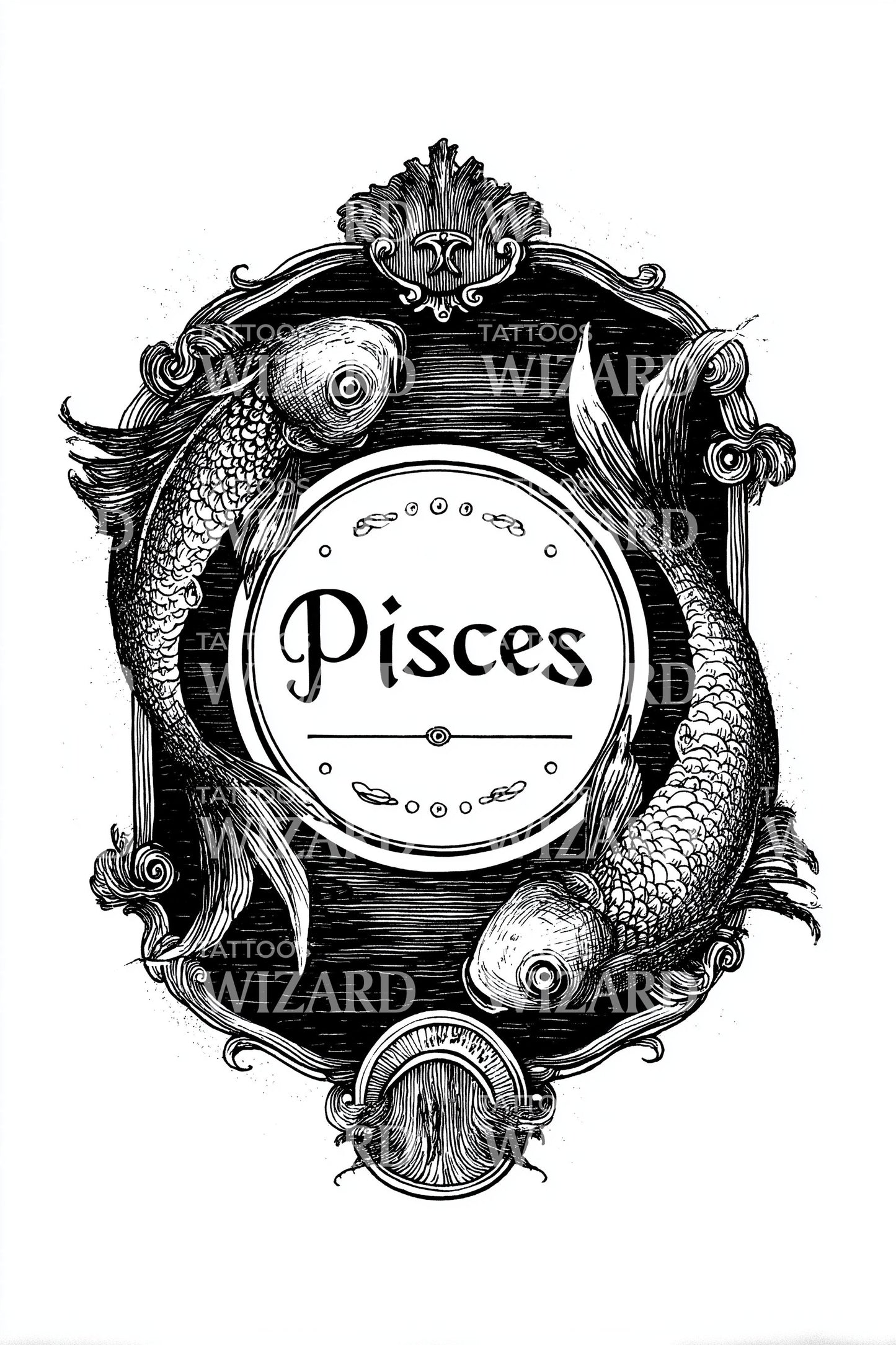 Pisces Antique Cameo Tattoo Illustration