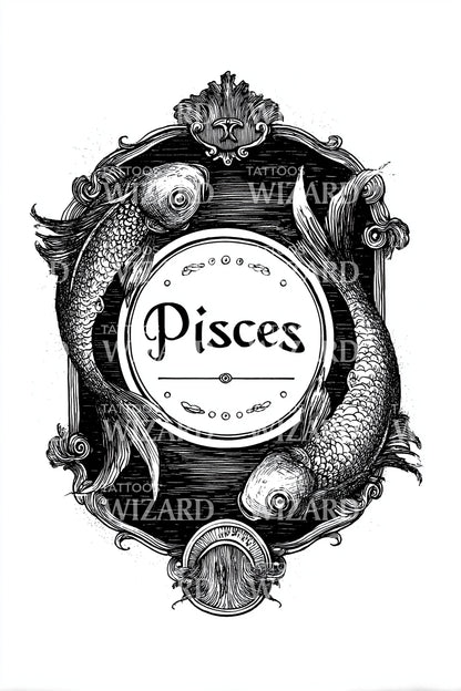 Pisces Antique Cameo Tattoo Illustration