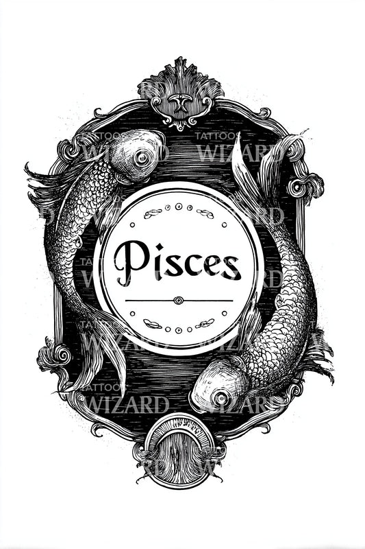Pisces Antique Cameo Tattoo Illustration