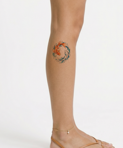 Tatuaggio acquerello di una coppia di koi dei Pesci in cerchio