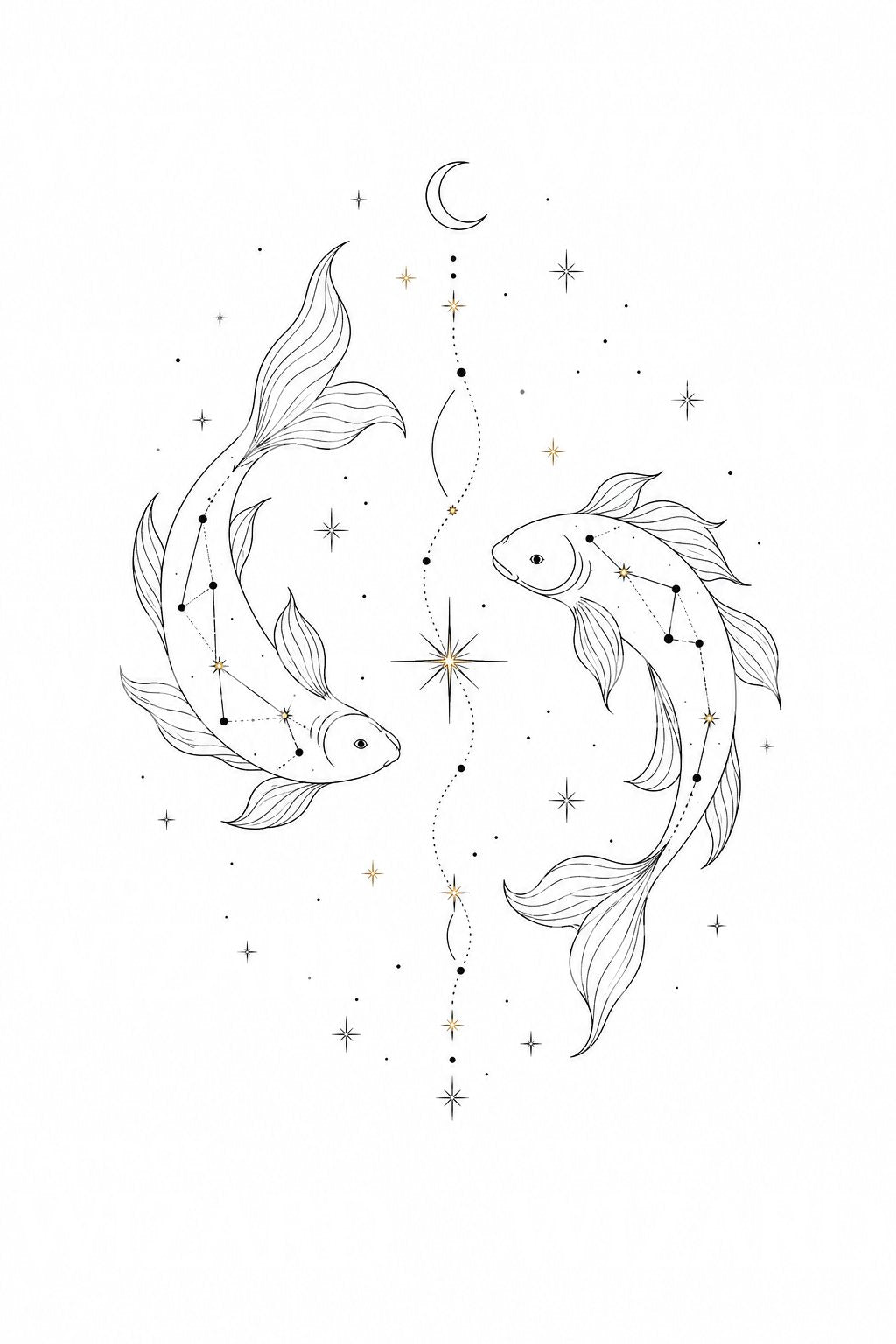 Pisces Constellation Fine Line Tattoo Design