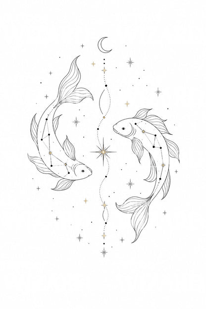 Pisces Constellation Fine Line Tattoo Design