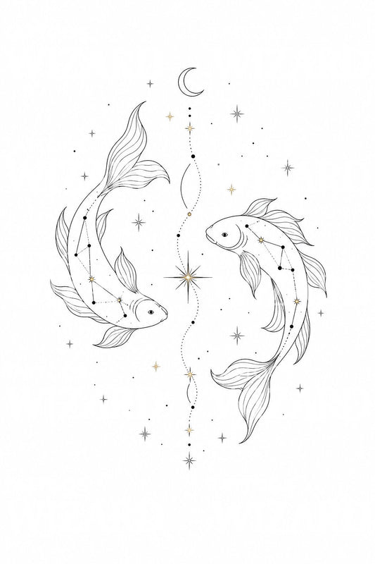 Diseño de tatuaje fine line de la constelación de Piscis