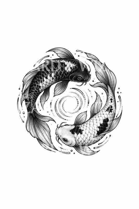 Kalat koi -ympyrätatuoinnin dotwork-kuvio