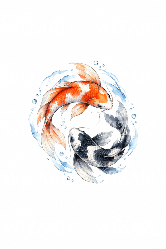 Pisces Twin Koi Circle Watercolor Tattoo