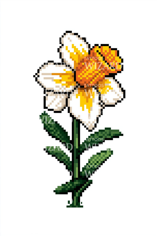 Pixel Bloom Daffodil Tattoo Design