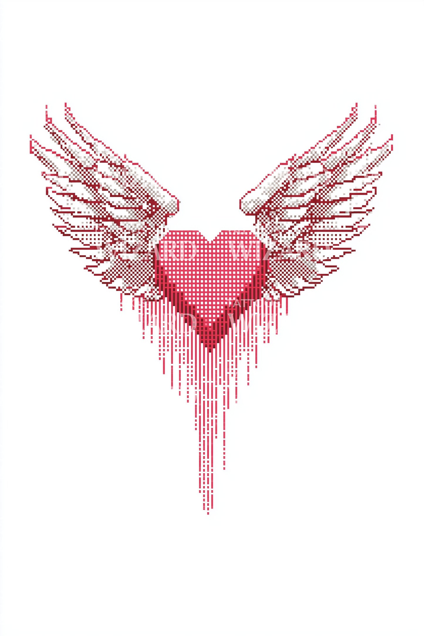 Pixel Heart With Wings Tattoo Design