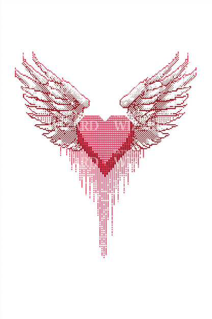 Pixel Heart With Wings Tattoo Design