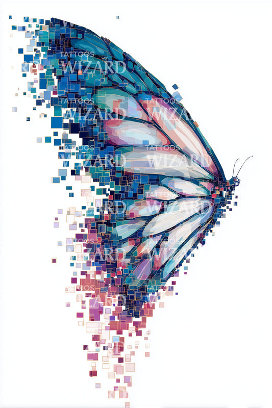 Pixel Mosaic Butterfly Tattoo Design