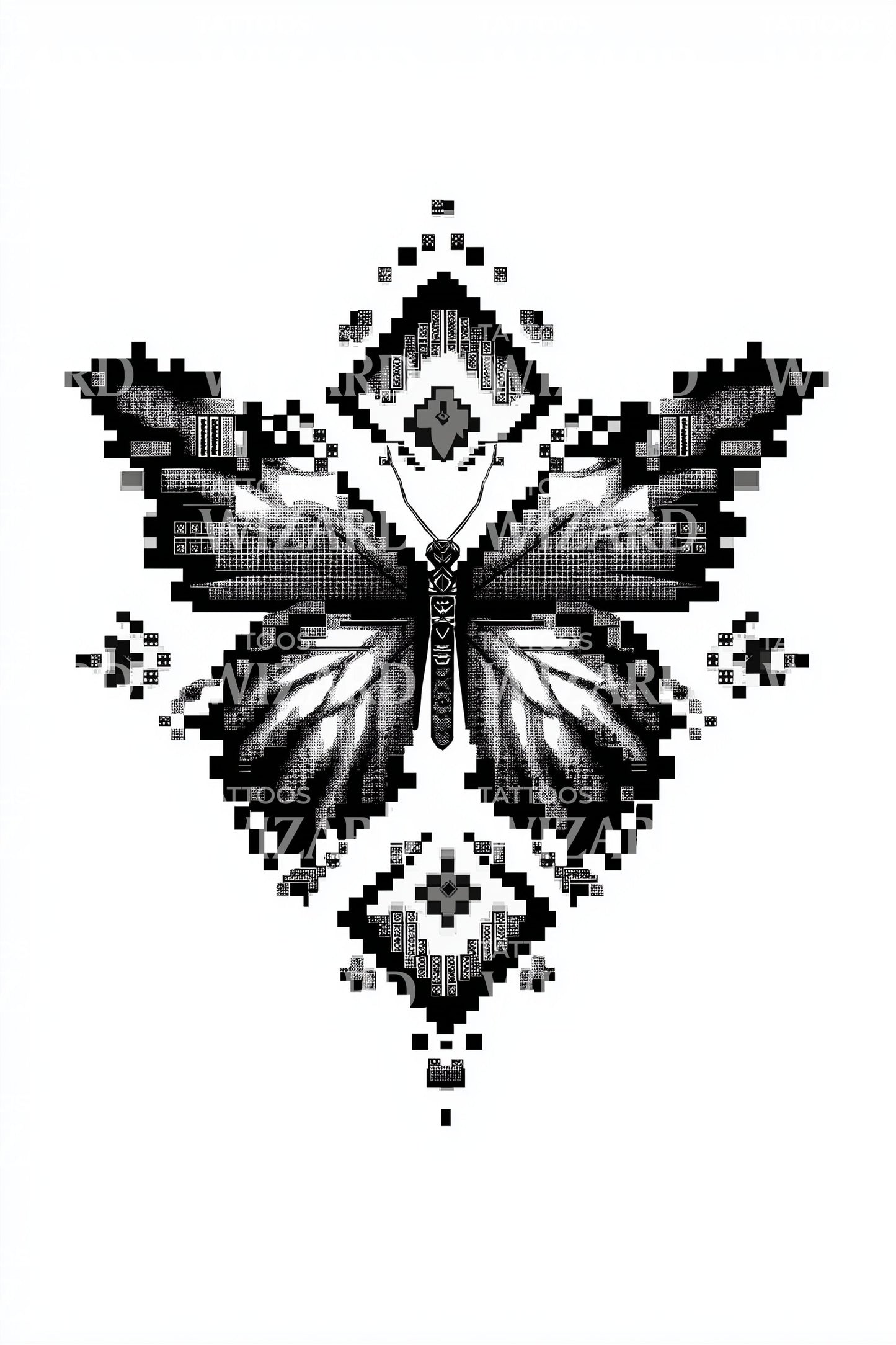 Design de Tatuagem de Borboleta em Mosaico Pixelado