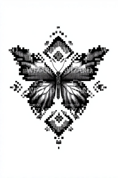 Pixel Mosaik Schmetterling Tattoo Design