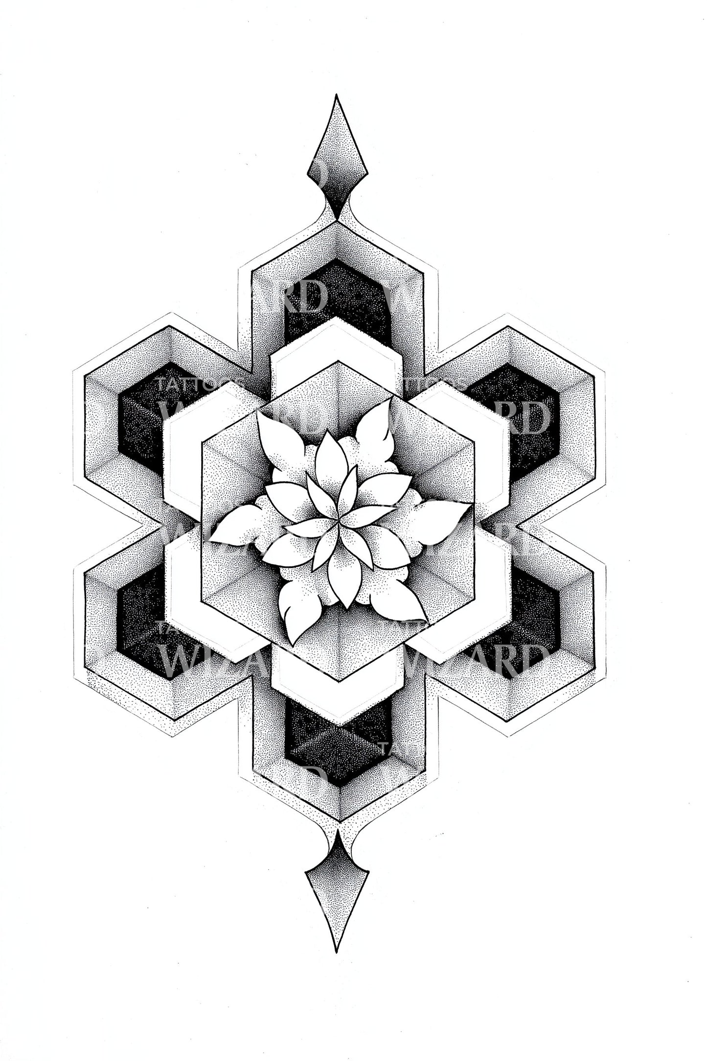 Pixel Petal Diamond Tattoo Illustration