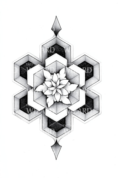 Ilustración de tatuaje de diamante con pétalos pixelados