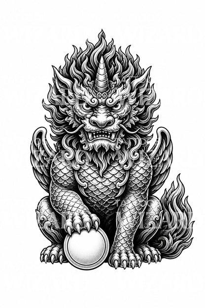 Pixiu-vogterdyr tatoveringsdesign