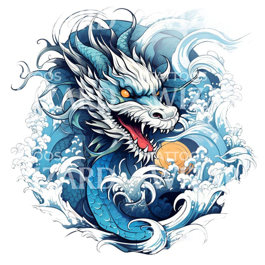 Blue Japanese Dragon Tattoo Design