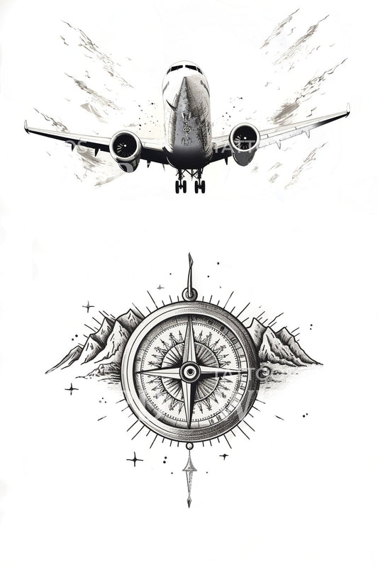 Plane & Compass Tattoo Design