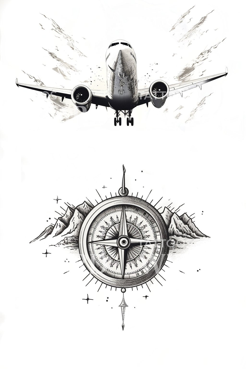 Plane & Compass Tattoo Design