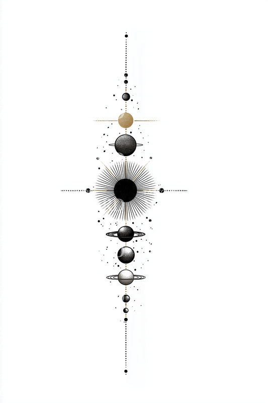 Planetary Line Alignment Tattoo Design
