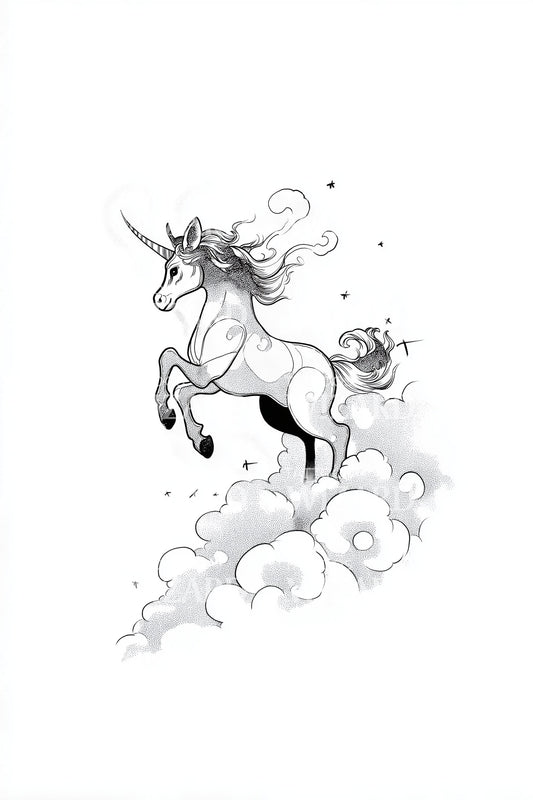 Idea di tatuaggio unicorno nuvola giocosa