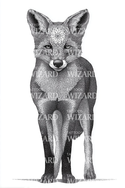Playful Fox Dotwork Tattoo Illustration