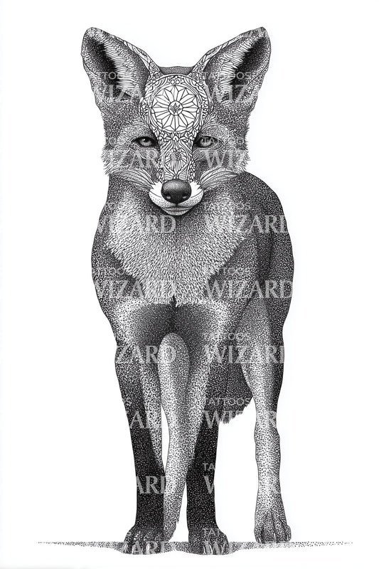 Playful Fox Dotwork Tattoo Illustration