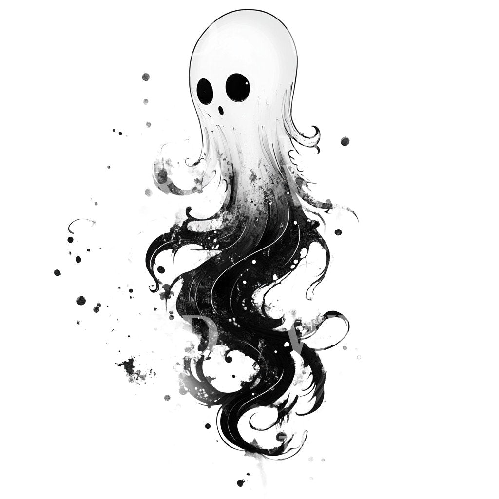 Playful Ghost in Whimsical Style Tattoo Design