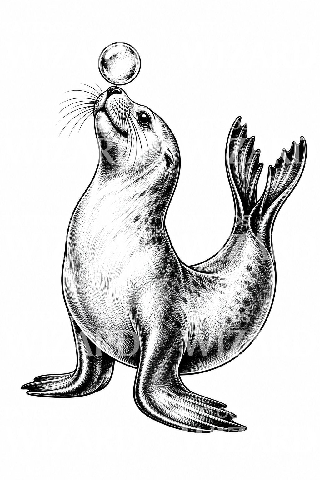 Playful Sea Lion Tattoo Illustration