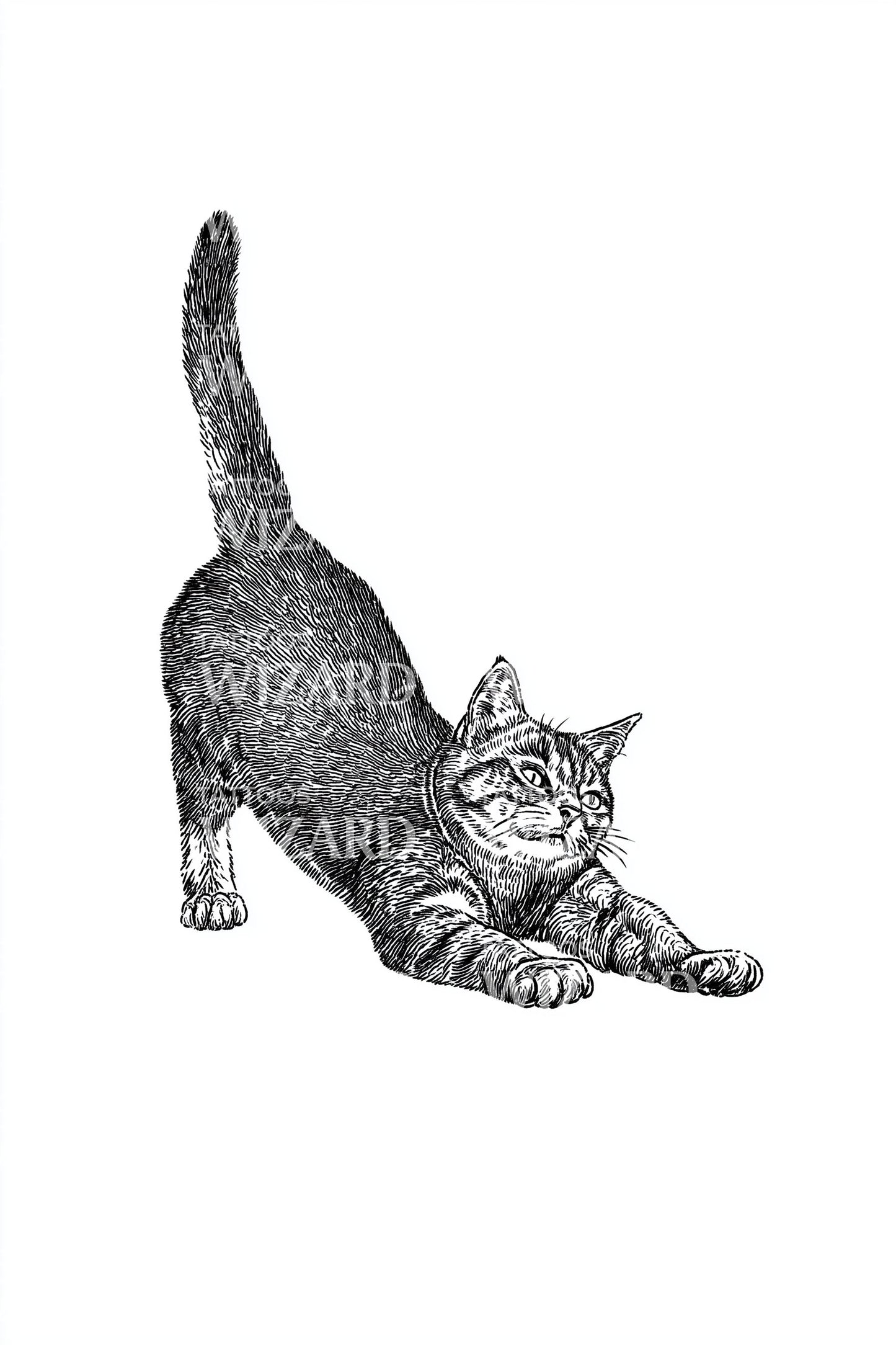 Playful Stretching Cat Tattoo Illustration