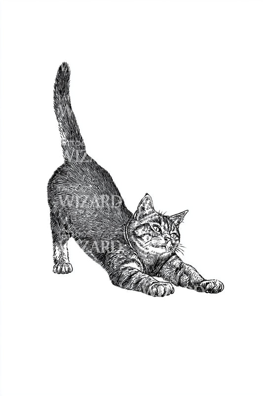 Playful Stretching Cat Tattoo Illustration