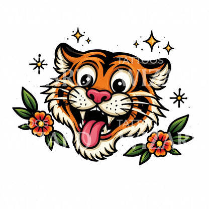 Playful Tiger Head Tattoo Design