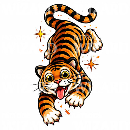 Playful Tiger Tattoo Illustration