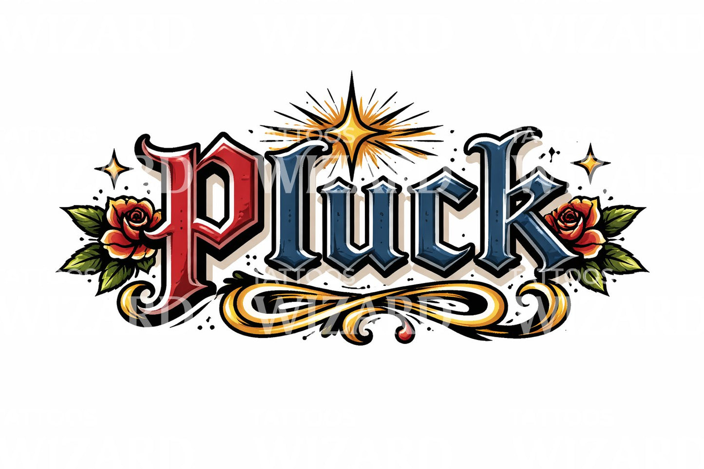 Pluck Lettering Tattoo Design