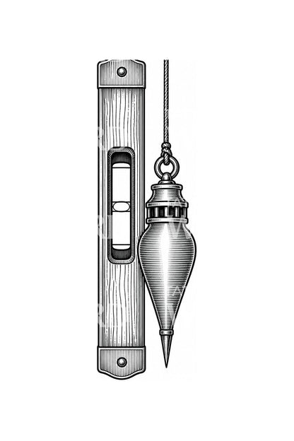 Plumb Bob and Spirit Level Tattoo Design