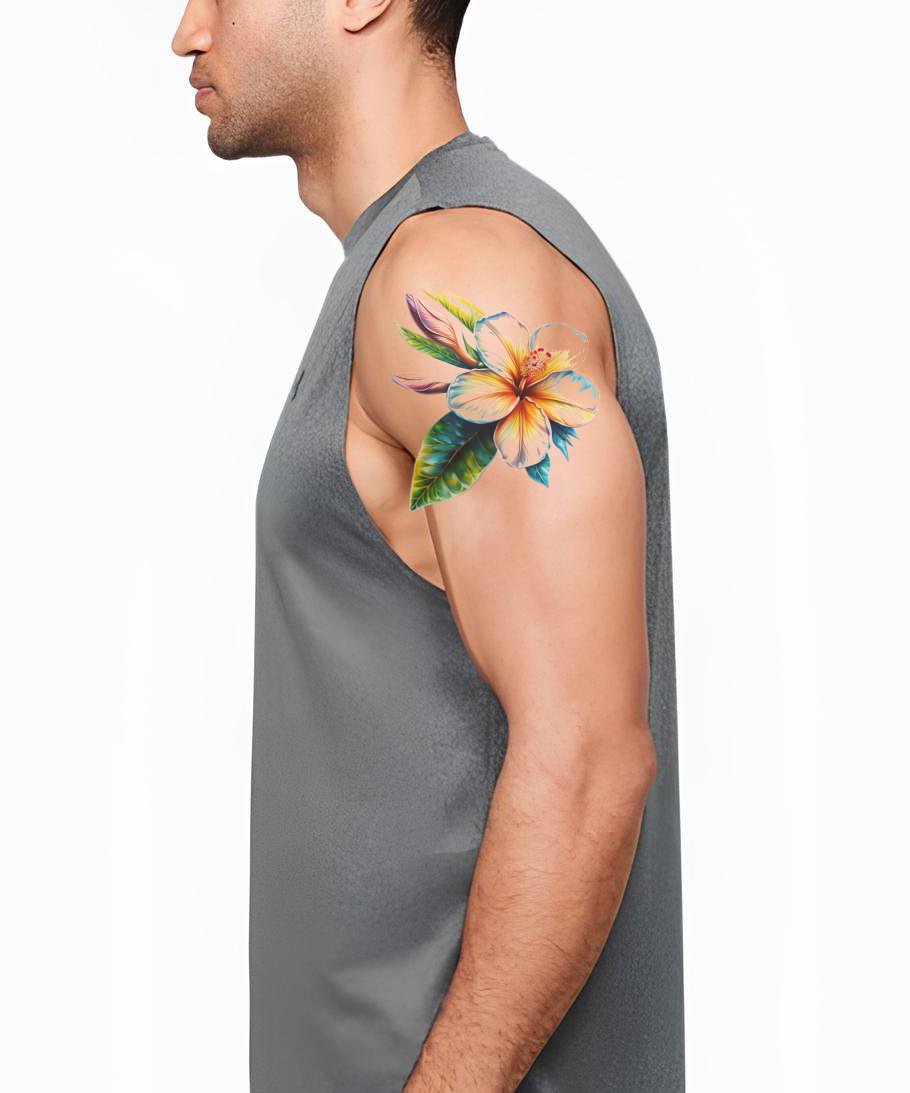 Design de Tatuagem de Flor de Plumeria Colorida